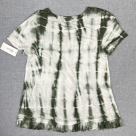 Style & Co Olive Green Tie Dye Ruffle Hem Top Size XS - Picture 5 of 5